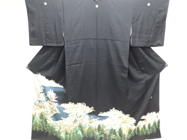 作家物　手描き友禅　田舎風景模様留袖(比翼付き)